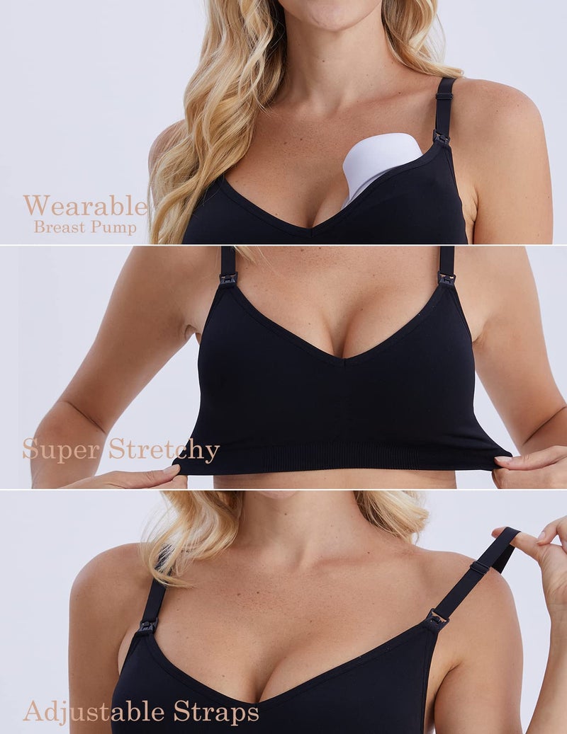 HOFISH Maternity Nursing Bras for Breastfeeding, 3 Pack Pregnancy Deep V Neck Wireless Bra with Extenders & Clips - Image 5